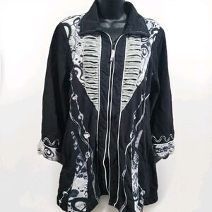 Parsley & Sage Art to Wear Tunic Jacket Size M Full Zip Applique Artsy Funky